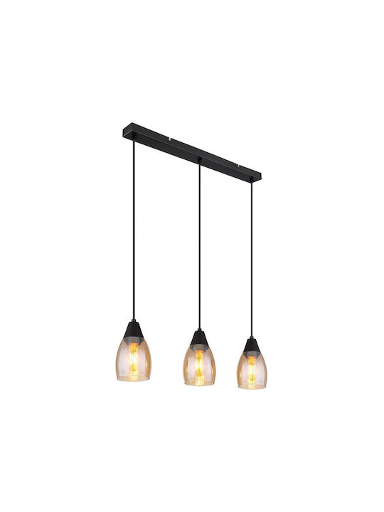 Globo Lighting Pendant Light Three-Light Rail for Socket E27 Black