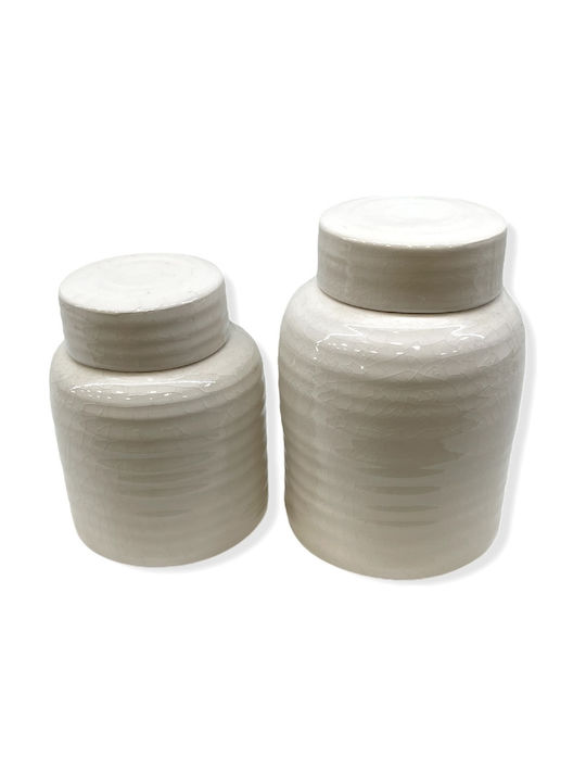 Angiolina Set of 2 Ceramic White Sugar Jars with Lid 2 Pieces