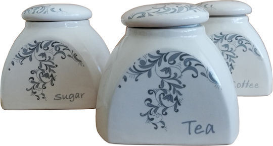 Set 3buc Borcane pentru Maro cu capac ermetic Ceramică Alb