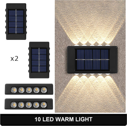 Factory Led Αδιάβροχα Σετ 2 Επιτοίχια Ηλιακά Φωτιστικά με Θερμό Λευκό Φως 15.5x5εκ.