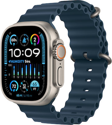 Apple Watch Ultra 2 Ocean Band Titanium 49mm Αδιάβροχο με eSIM και Παλμογράφο (Blue Ocean Band)