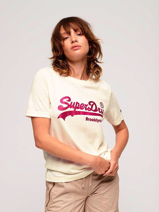 Superdry D2 Ovin Embellished Vl Γυναικείο T-shirt Λευκό