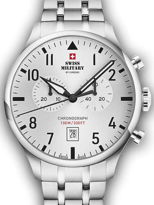 Swiss Military by Chrono Мъжки часовник 43мм Хронограф На батерия със Сребърен Метална гривна