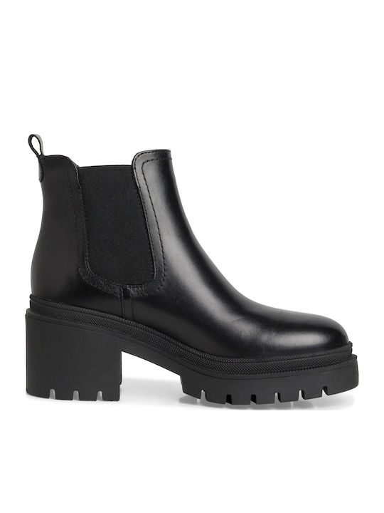 Leder Damen Chelsea Stiefeletten mit mittlerem Absatz Schwarz
