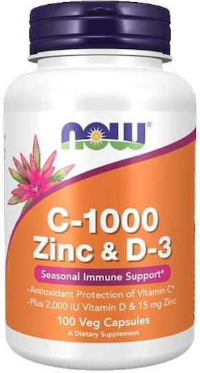 Now Foods C-1000 Zinc & D-3 Πολυβιταμίνη για Ενίσχυση του Ανοσοποιητικού 15mg 100 φυτικές κάψουλες