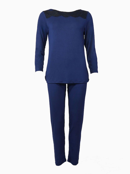 G Secret Winter Damen Pyjama-Set Marineblau