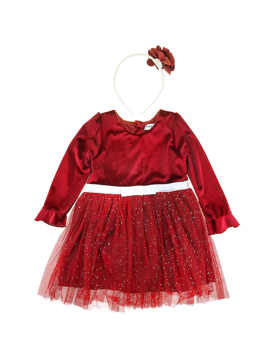 Εβίτα Παιδικό Φόρεμα Σετ με Αξεσουάρ Βελούδινο Κόκκινο