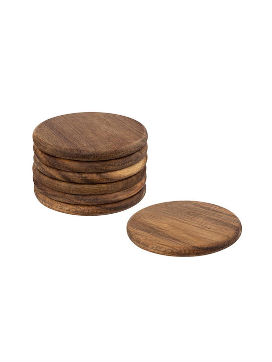 Atmosphera Round Coaster Wooden with Stand Brown 10cm 4pcs