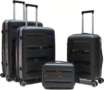 R&J Travel Suitcases Hard Black with 4 Wheels Set of 4pcs