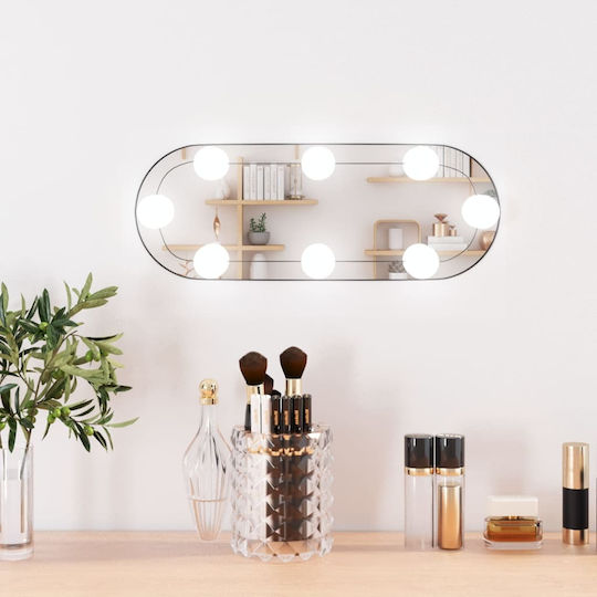vidaXL Wandspiegel Oval mit Silber Kunststoff Rahmen & LED Beleuchtung 40x15cm 1Stück