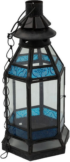Laterne Metallisch Blau 12x12x30cm 1Stück