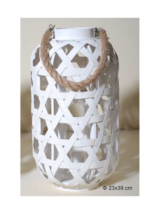 Tabletop Bamboo Lantern White 23x23x39cm