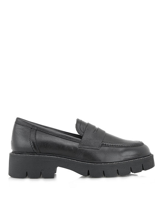 Caprice Leather Women's Loafers in Black Color