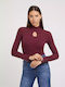 Guess Winter Damen Bluse Rollkragen Langärmelig Burgundisch