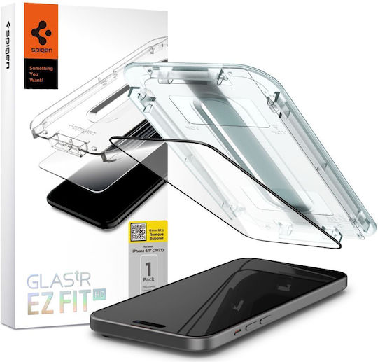 Spigen Glas.Tr 0.3mm Vollflächig gehärtetes Glas Schwarz (iPhone 15)