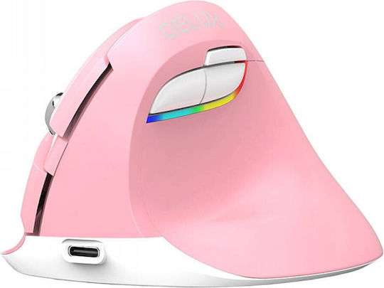 Delux M618Mini Ασύρματο Εργονομικό Vertical Ποντίκι Ροζ