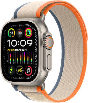 Apple Watch Ultra 2 Trail Loop (S/M) Titanium 49mm Αδιάβροχο με eSIM και Παλμογράφο (Orange/Beige Trail Loop - S/M)