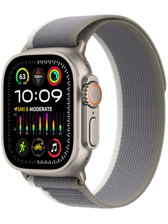 Apple Watch Ultra 2 Titanium 49mm Waterproof with eSIM and Heart Rate Monitor (Green/Grey Trail Loop S/M)