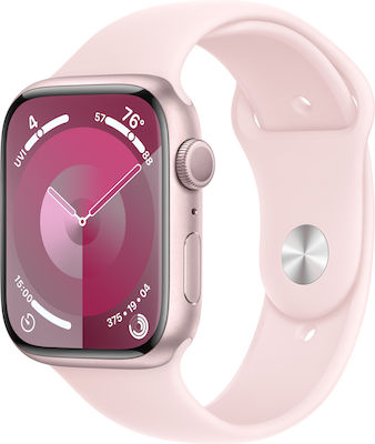 Apple Watch Series 9 Aluminium 45mm Αδιάβροχο με Παλμογράφο (Pink με Light Pink Sport Band (S/M))