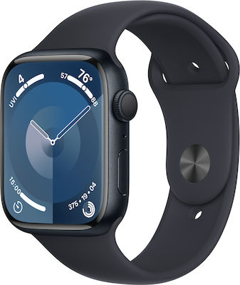 Apple Watch Series 9 Aluminium 45mm Waterproof with Heart Rate Monitor (Midnight with Midnight Sport Band (M/L))