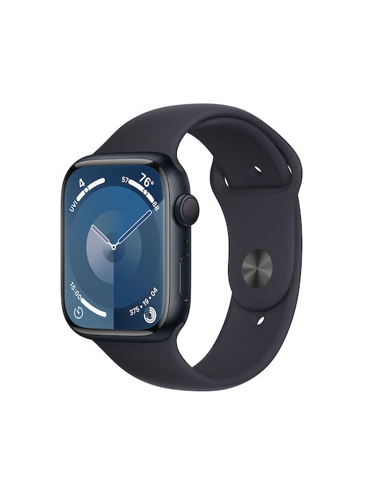 Apple Watch Series 9 Aluminium 45mm Αδιάβροχο με Παλμογράφο (Midnight με Midnight Sport Band (S/M))