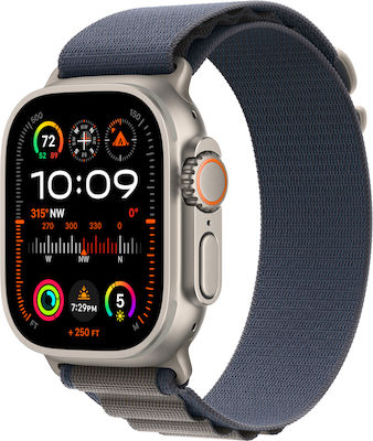 Apple Watch Ultra 2 Titan 49mm Rezistent la apă cu eSIM și pulsometru (Buclă alpină albastră - Mic)