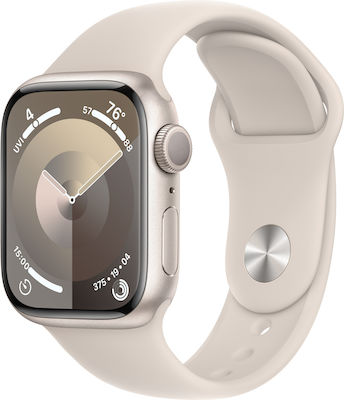 Apple Watch Series 9 Aluminiu 41mm Rezistent la apă cu pulsometru (Starlight cu Starlight Sport Band (M/L))