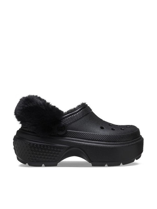 Crocs Stomp Lined Femei Sabot cu blană Negre
