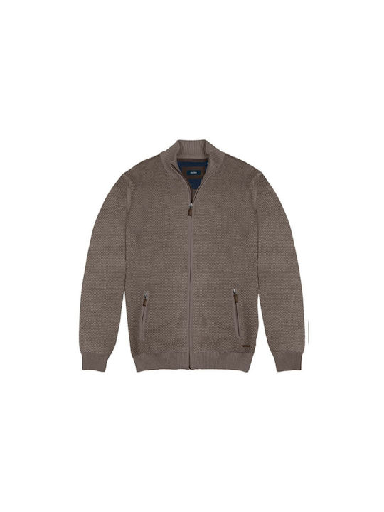 Double Men's Knitted Cardigan Brown