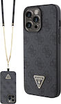 Guess Strass Triangle Metal Logo Back Cover Plastic with Strap Black (iPhone 15 Pro Max)