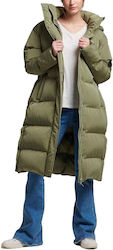 Superdry Longline Women's Long Puffer Jacket for Winter Green