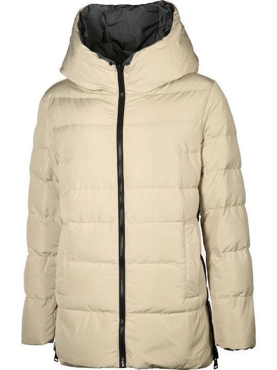 Scurtă Jachetă de femei Puffer Reversibilă Bej