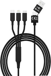 Smrter Hydra Ultra 5in1 USB to Lightning / Type-C / micro USB Cable Μαύρο (NYLON-120CM)