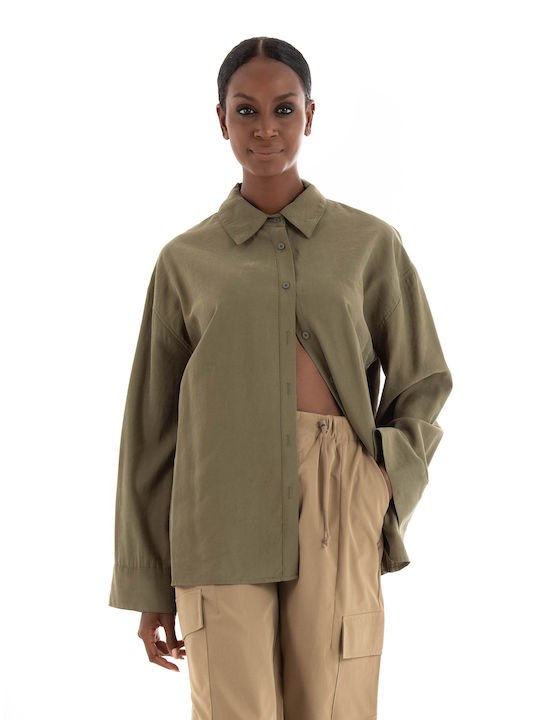 Black & Black Langärmelig Damen Hemd Khaki