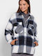 Funky Buddha Women's Checked Midi Overshirt with Buttons Black