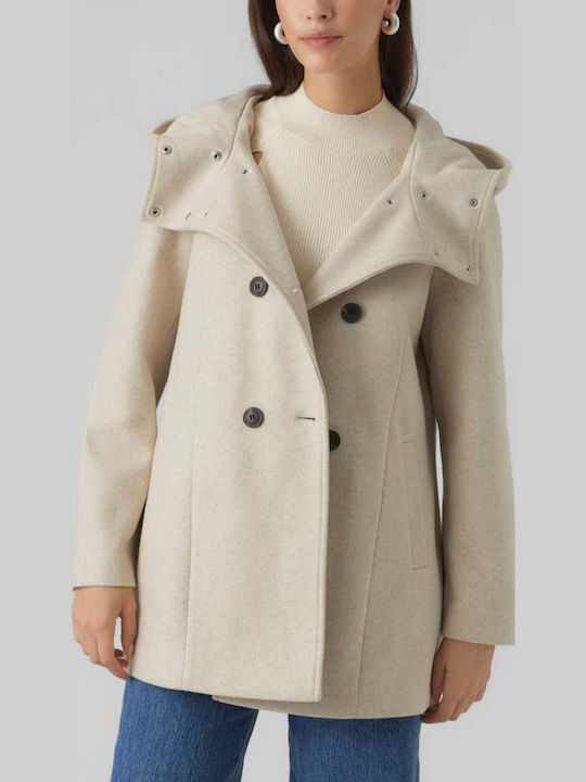 Women's Beige Coat with Buttons