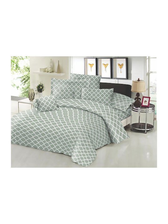 Le Blanc Cotton Line Printed Montana Super Double Bed Sheet with Rubber Band 160x200x22cm Olive