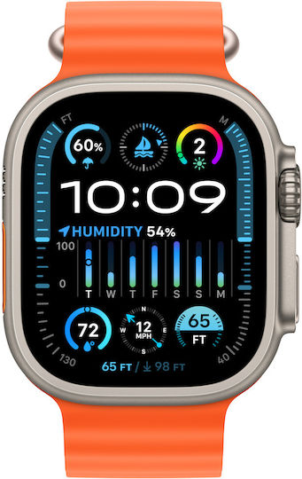 Apple Watch Ultra 2 Ocean Band Titanium 49mm Waterproof with eSIM and Heart Rate Monitor (Orange Ocean Band)