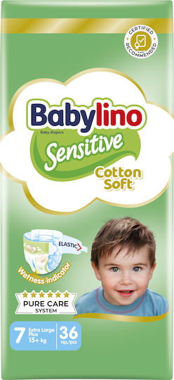 Babylino Scutece cu bandă adezivă Sensitive Cotton Soft Nr. 7 pentru 15+kg 36buc