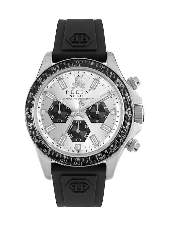 Philipp Plein Street Couture Ceas Bărbați 43mm Cronograf Baterie cu Curea Din Cauciuc Argintie