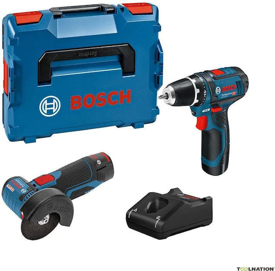 Bosch GSR Set Drill Driver & Angle Wheel 12V with 2 Batteries 2Ah and Case