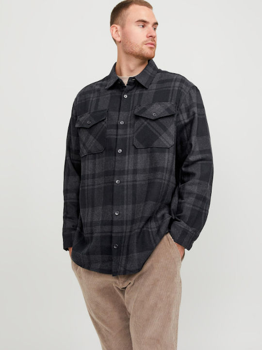 Jack & Jones Men's Shirt Overshirt Long Sleeve Checked Gray