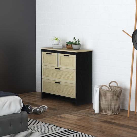 Wooden Chest of Drawers with 4 Drawers Black 80x38x80cm