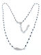 PS Silver Necklace Rosary Angel Wings Silver with Zircon Black
