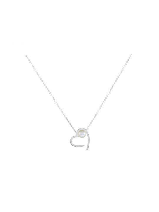 Art d or Halskette mit Design Herz aus Weißgold 9 K mit Perlen