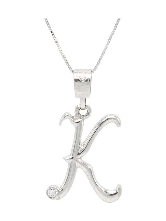 Ortaxidis Monogram "Κ" from White gold 14K with Zircon
