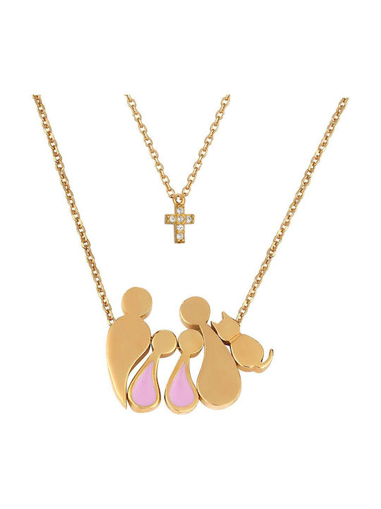 Verorama Κολιέ Διπλό Οικογένεια από Επιχρυσωμέν...