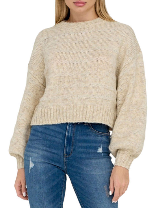 Only Life Women's Long Sleeve Crop Sweater Beige