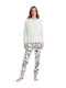 Vamp Winter Damen Pyjama-Set Baumwolle Weiß