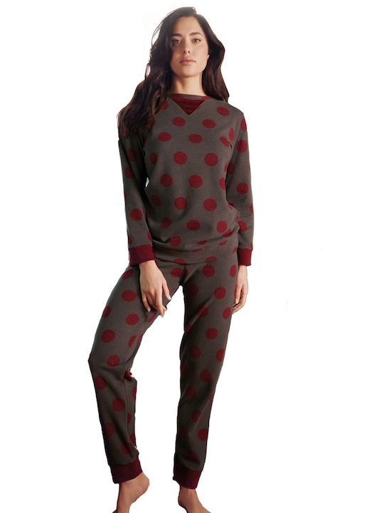 Qbo Winter Damen Pyjama-Set Burgundisch